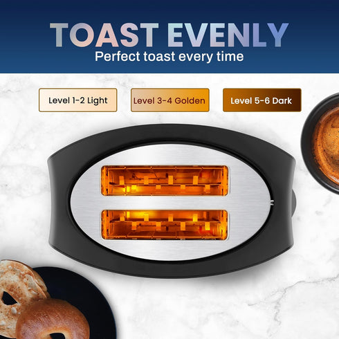 Elite Gourmet ECT2428 Extra Wide 1.25” Slot 2-Slice Toaster, 6 Toast Settings, Cancel, Defrost, Stainless Steel