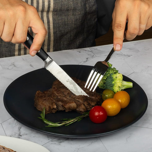 6-Piece Set, 4.7 Inch Alata Steak Knives with Serrated Edge Razor-Sharp Dinner Knives, Full-Tang Construction