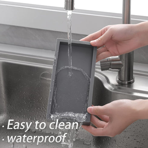 Bathroom Trays for Counter, Silicone Vanity Trays for Bathroom, Rectangle Sponge Holder for Kitchen Sink - Grey
