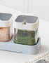 Mlici 8.6 oz Condiments Container, Kitchen Spicy Jars with Lids and Spoons, Set of 3 Glass Spice Box, White