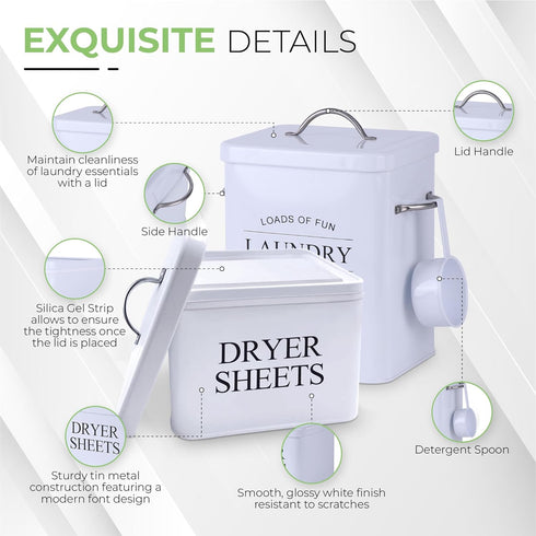 crocri 2 Pack Laundry Detergent Container and Dryer Sheet Holder Dispenser with hermetic seal,Farmhouse Laundry Room