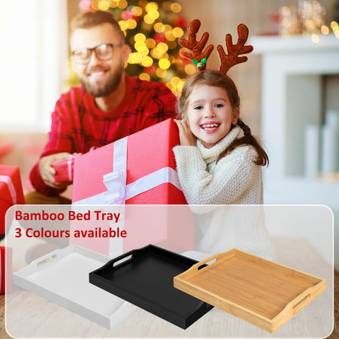 Counter, Bamboo Food Serving Tray with Handles, Breakfast Bed Tray for Tea,Snack,Dinner, Home Decorative Storage Food