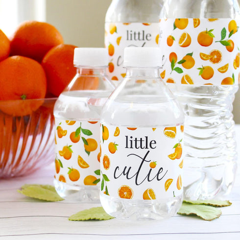 Orange Little Cutie Baby Shower Water Bottle Labels, Waterproof Stickers for 24 Count Water Bottles