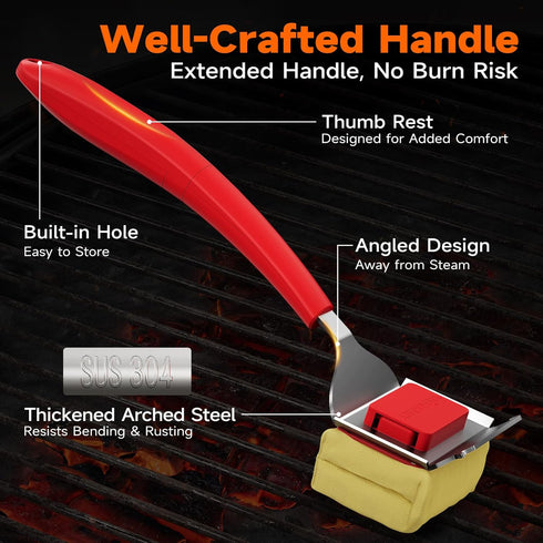Bristle Free Grill Brush with Scraper for Outdoor Grill Cleaning, Safe Steam BBQ Grill Cleaner, Replaceable Head