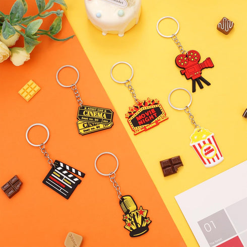 24PCS Movie Night Keychains, Party Favors Include Clapboard Microphone Ticket Popcorn Projector for Birthday Decorations