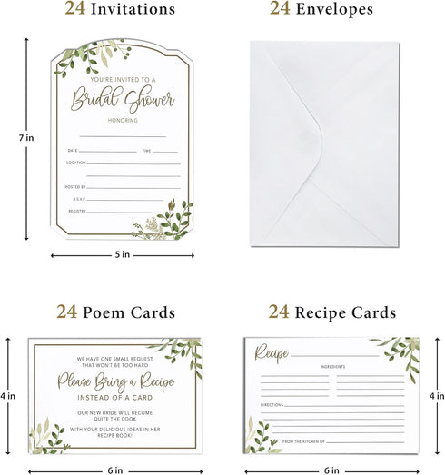 Lillian Rose 24 w Set of 24 Bridal Shower Invites with Envelopes, Instruction Recipe Cards, One Size, Multi