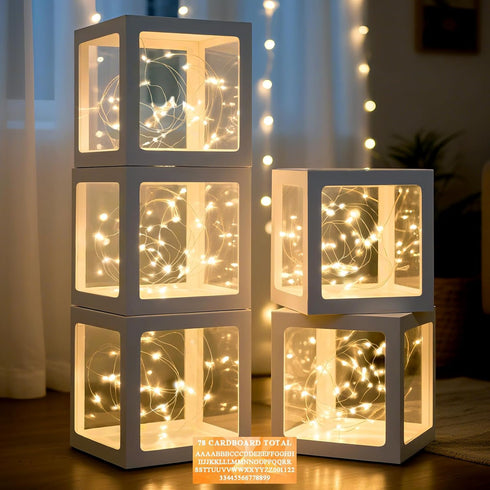 Ledido Transparent Balloon Boxes, Clear Balloon Boxes with 5 Pcs String Lights