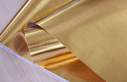 Metal Look Film Vinyl Self Adhesive Gold Texture Waterproof Anti Greasy Counter Top Peel Stick Metallic Gloss Shelf Liner for Kitchen Cabinet 15.6inch by 79inch by Teemall