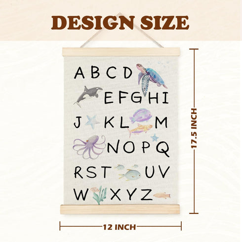 123 12x16 Set 2 Supwhd Ocean Nursery Decor, Alphabet Numbers Ocean Animals Poster Hanger Frame, Sea Animals ABC