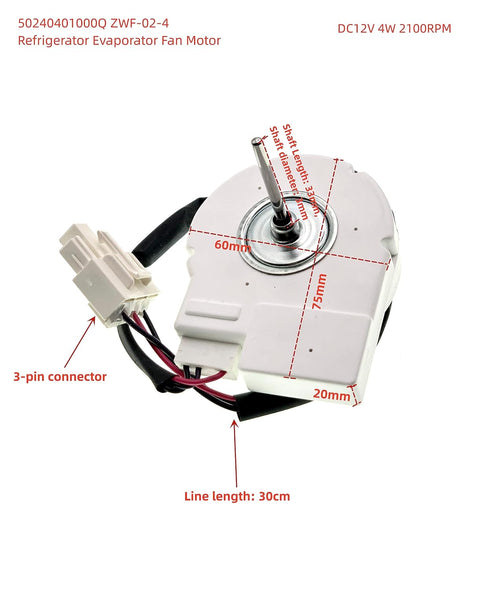 50240401000Q ZWF-02-4 Refrigerator Evaporator Fan Motor Compatible with Magic Chef, Midea, Avanti, Haier Refrigerator, Replaces 5304498691, A62M12SI, 50240401000QRC, DC12V 4W 2100RPM,CCW.