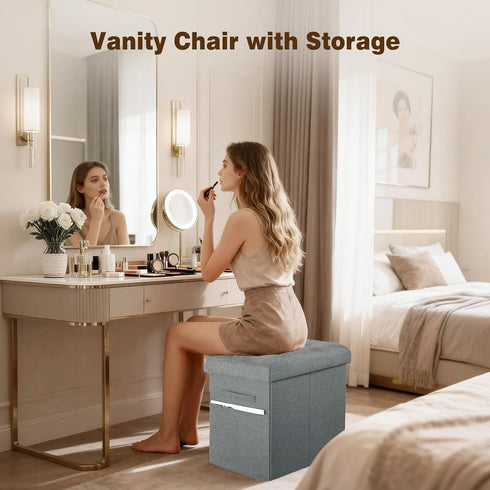 61L 350lbs 17x13x17in, Ottoman with Storage, Slim Tall Linen Footstool Bench with Thicker Foam Padded Seat. Ottoman