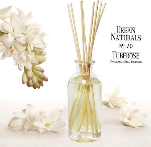 Urban Naturals Tuberose Fragrance Oil Reed Diffuser - Exotic Tuberose and Fragrant Orange Blossom, Vegan Room Freshener