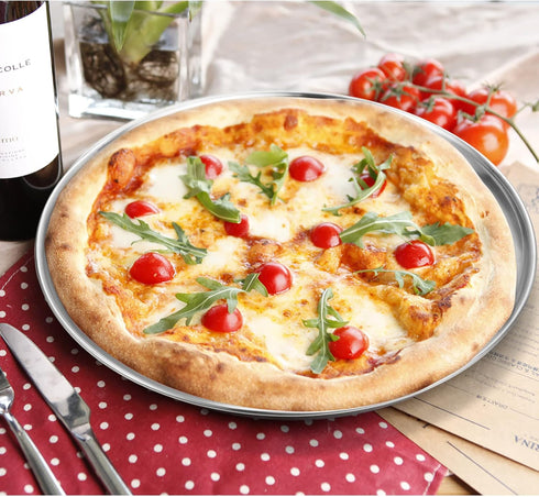 Deedro Pizza Baking Pan 12 inch Stainless Steel Round Pizza Baking Sheet, Healthy Cooking Pan for Oven Baking, 3 Pack