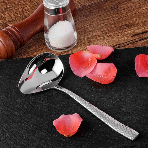 KEAWELL Louis Hammered 18/10 Stainless Steel Sauce Ladle with Pouring Spout, 7.4 Inch, Dishwasher Safe