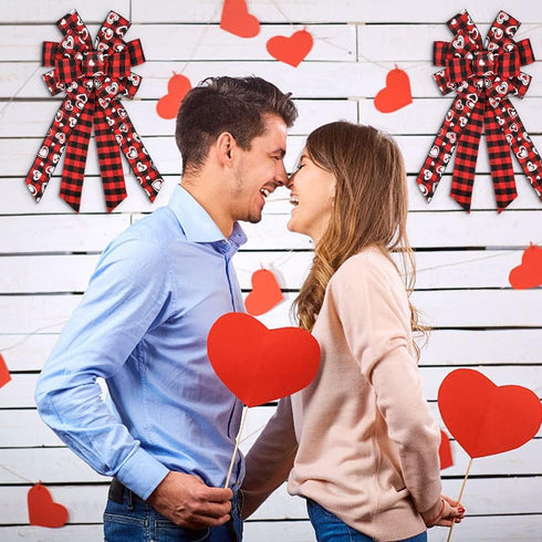 Hying Large Valentines Wreath Bow, Black Red Buffalo Plaid Bows for Holiday Hearts, Burlap Tree Topper for Front Door