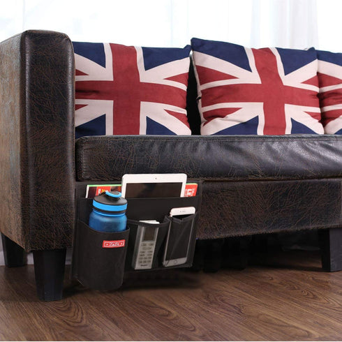 Bedside Storage Organizer - Caddy for Remotes, Phone, Glasses with 4 Pockets in Black