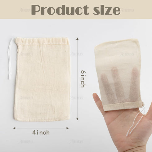 AUEAR Reusable Drawstring Cotton Soup Bags, 12 Pack, 4"x6" Coffee Chinese Medicine Tea Bag Brew Straining Herbs