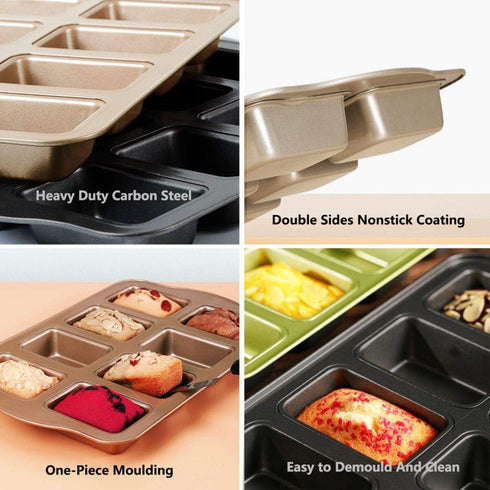 Non-Stick Mini Loaf Pan Cake Bread Baking Tray Carbon Steel Bakeware 8-Cavity (Golden) by Kilimazart