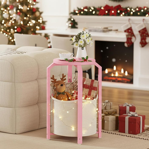 TB01BP092 TUTOTAK Small Side Table, Round End Table, Night Stand, Bedside Table, Sofa Table with Storage Basket, Living
