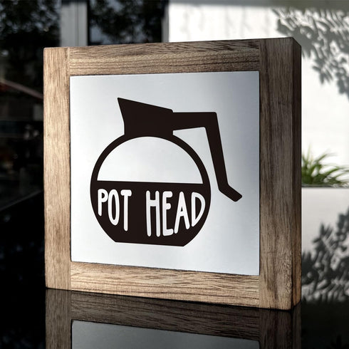 MLTEye Set Coffee Pot Head Sign, Wooden Box Decor for Home, Decorative Table Sign, Farmhouse Wood Shelf Decoration