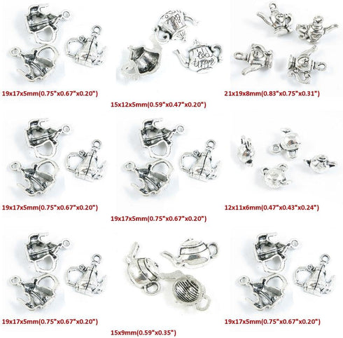 29 Pieces Antique Silver Tone Jewelry Making Charms - Teapot, Tea Kettle, Pot & Wine