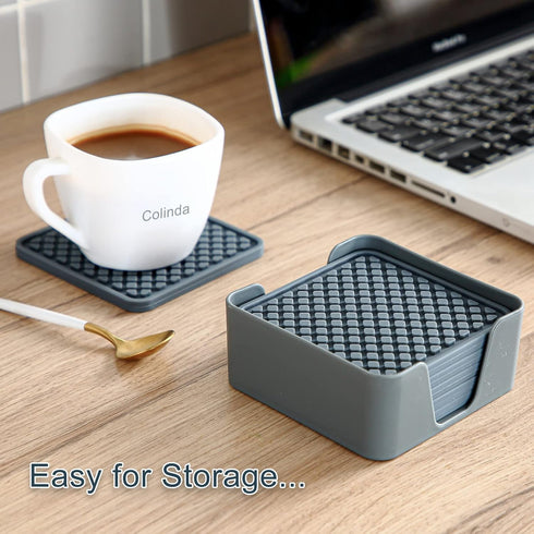 Set 6, Set 4 Inch,Cool Colinda Silicone Drink Coasters with Holder, of for Tabletop Protection and Office Desk, Cup Mat