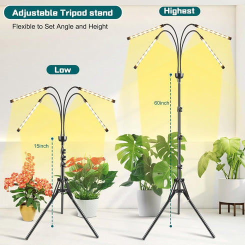 yentbokj 15-63 inches 4/8/12H Grow Lights for Indoor Plants Yellow Light with Adjustable Tripod Stand Plant Light