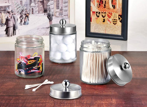 Amolliar Apothecary Jars - Bathroom Vanity Organizer Canister Jar with Lid for Qtips, Cotton Swabs, Makeup Sponges