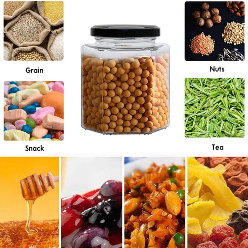 Woaiwo-q 12Pack 12 oz Glass Honey Jars with Lids, Clear Hexagon Jars with Black Lids, Honey Storage Jars + Wooden