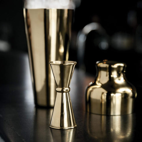 Viski Parisian Cocktail Shaker Set, 25 oz Gold Plated Stainless Steel Shaker with Strainer
