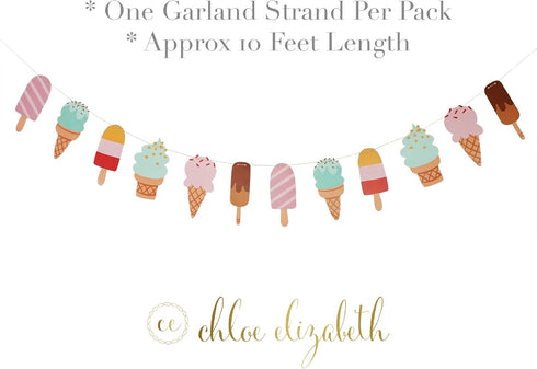 Chloe Elizabeth 10 (1-Pack) Ice Cream & Popsicle Paper Party Garland, Streamer Decor for All Events - Feet Long Per