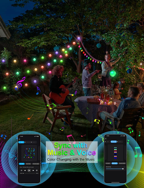 33Ft 16 Smart Color Changing Globe String Lights, Million Colored Fairy Lights Plug in APP & Remote Control DIY Music