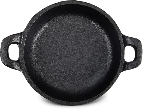 Mini Cast Iron Skillet, 5 x 5 x 1.2'' Round Pans, Black Casserole Dish, Oven Safe Cookware for Indoor Picnic