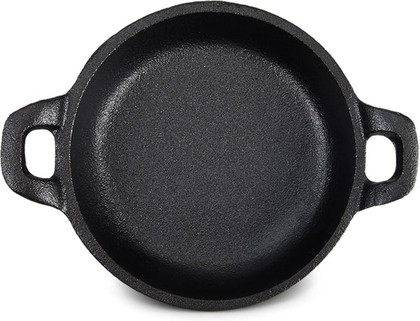 Mini Cast Iron Skillet, 5 x 5 x 1.2'' Round Pans, Black Casserole Dish, Oven Safe Cookware for Indoor Picnic