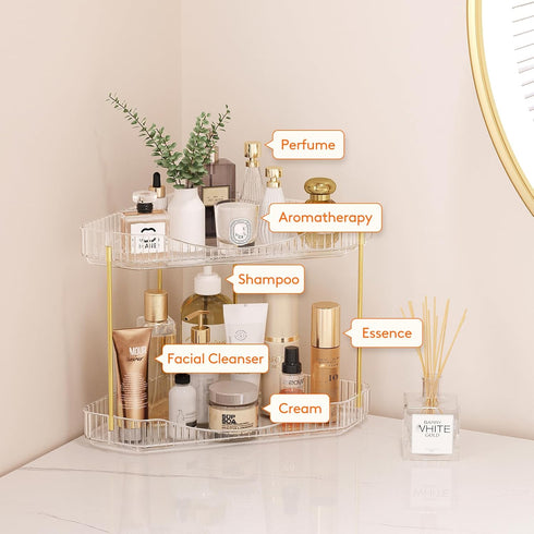 2-Tier Counter Countertop, 25 cm/10inch(H) Lifewit Corner Bathroom Organizer, Plastic Makeup Skincare Organizers