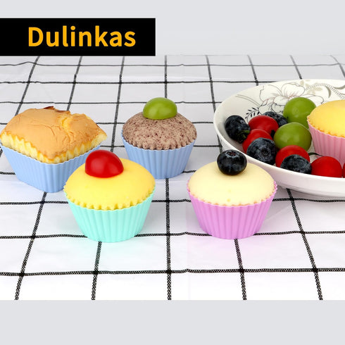 24 pcs Silicone Cupcake Baking Cups, Reusable Non-Stick Liners for Muffins, Pastry Cake Molds in 3 Shapes Multicolor