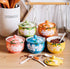 FUYU Hand-painted Flower Ceramic Condiment Pot, Seasoning Jar with Lid and Spoon