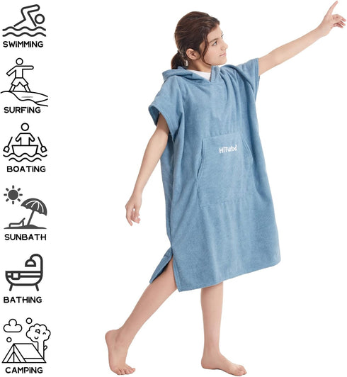 Swimming Hiturbo Kids Changing Towel Poncho: Quick Dry Absorbent Bath Towels Hoodie - Microfiber Swim Surf Poncho