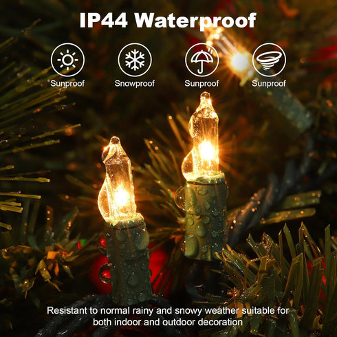 50 Count (50 Count 13FT) Meteds Christmas Lights Clear Mini Lights Green Wire UL Certified Connectable Warm White