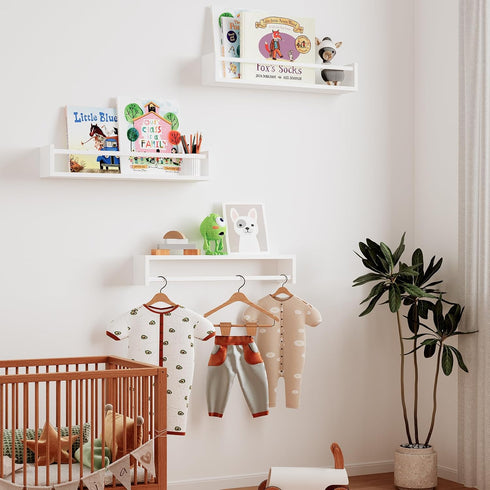Fixwal Nursery Bookshelves, 16.5 Inch Floating Bookshelves for Wall, Set of 3 Solid Wood Wall Mounted Shelves, White