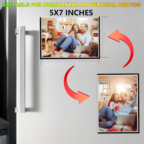 Black Magnetic Picture Frame 5X7 for Refrigerator, 8 Pack Black Photo Magnets Sleeves with Matte Film Cover