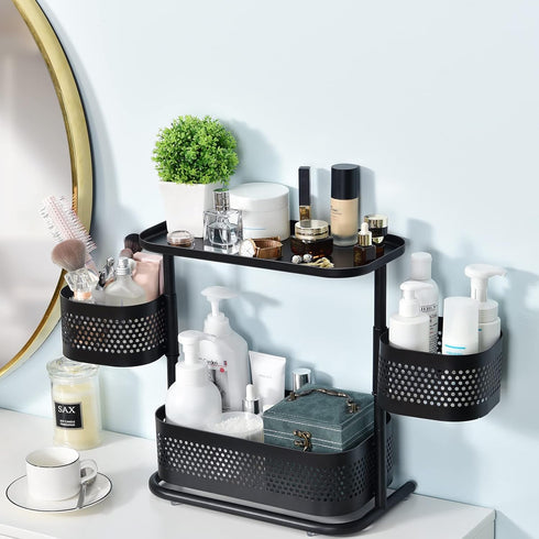 KINGRACK Bathroom Counter Organizer, 3 Tier Rotating Vanity Storage Cabinet, Cosmetic Holder Standing Shelf, Black