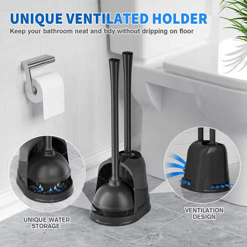 LOVLOY Brush,2 Pack Set 2-in-1 5.3-inch Toilet Plunger and Bowl Brush and Heavy Duty Toilet Plunger with Ventilated