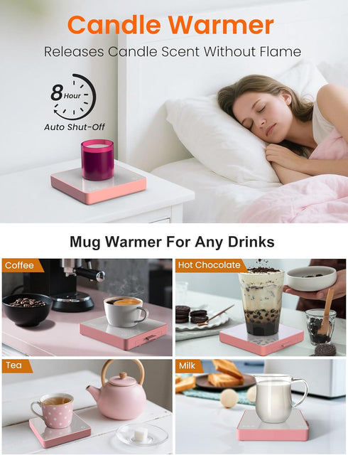 15W 3A 3 Settings 8H Coffee Mug Warmer with Wireless Phone Charger & USB Charging Port, Temp & Auto Shut Off, Candle
