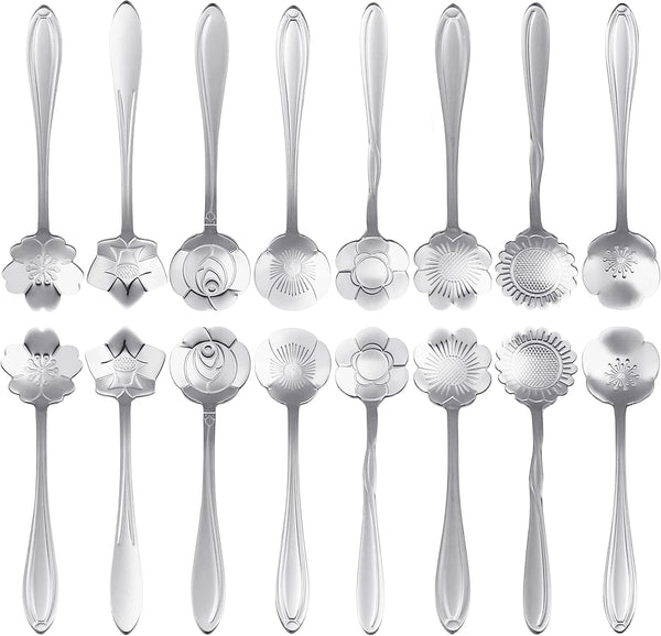 16 Pcs Teaspoon Tea Spoons, ESRISE Stainless Steel Cute Coffee Spoon for Tea Party Decorations (Silver)