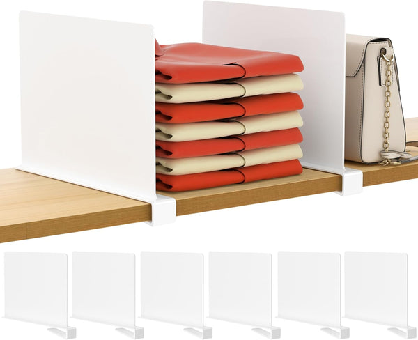 HBlife 6 Pcs White Acrylic Shelf Dividers, Vertical Purse Organizer for Closet