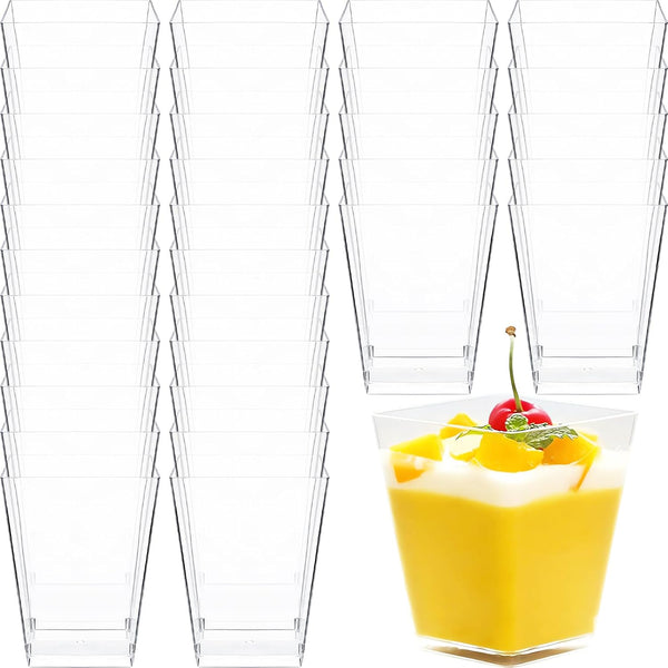 5 oz Mini Dessert Cups, 20 Pack Small Square Plastic Cups, Clear