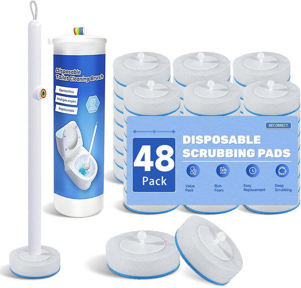 Disposable Toilet Brush Set with 48 Refills for Hygienic Bathroom Cleaning. Toilet