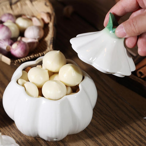 TOIVO Counterwith Garlic Keeper for Lid and Holes GarlicSaver,Garlic Holder Storage Container toKeep (white)