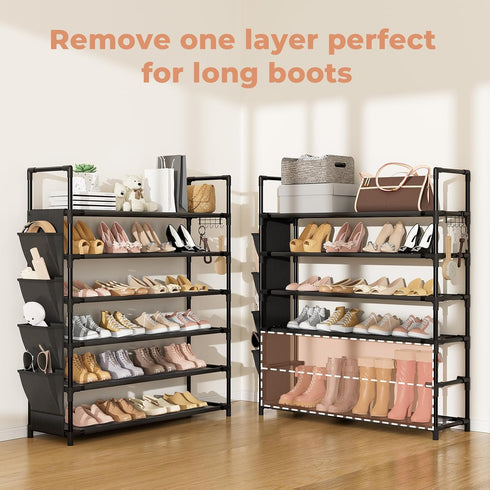 6 24-30 Closet, LANTEFUL Tier Shoe Rack, Shoe Organizer Storage for Pairs Shoe and Boot, Long Shoe Shelf with Hook